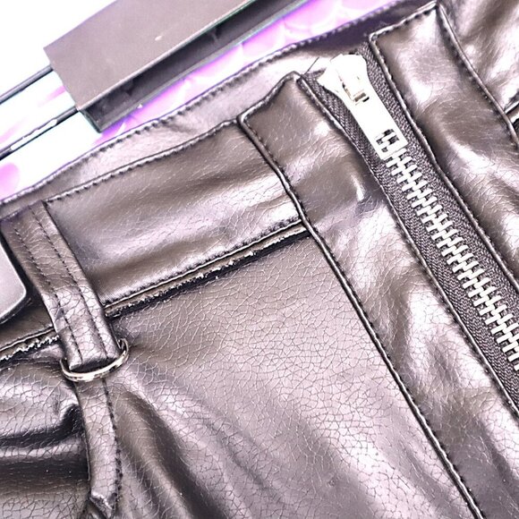 VINYL BUCKLE PANTS XS Devil Fashion Fishnet Cyber Goth Bikercore PVC PU Black - Picture 12 of 15